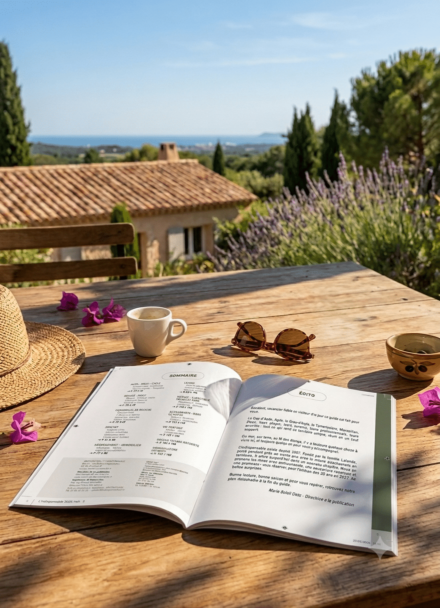 Guide L'indispensable ouvert et poser sur une table — © Andromédias